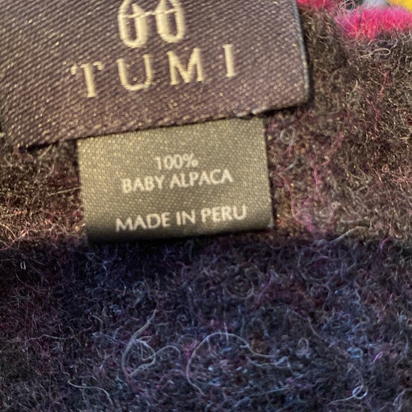 Tumi baby alpaca grey pink reversible fringed scarf - Picture 7 of 7